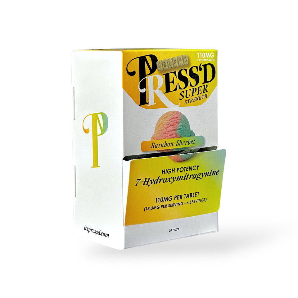 PRESS'D 7-HYDROXY SUPER STRENGTH SINGLES (120MG PER TAB) 20CT DISPLAY