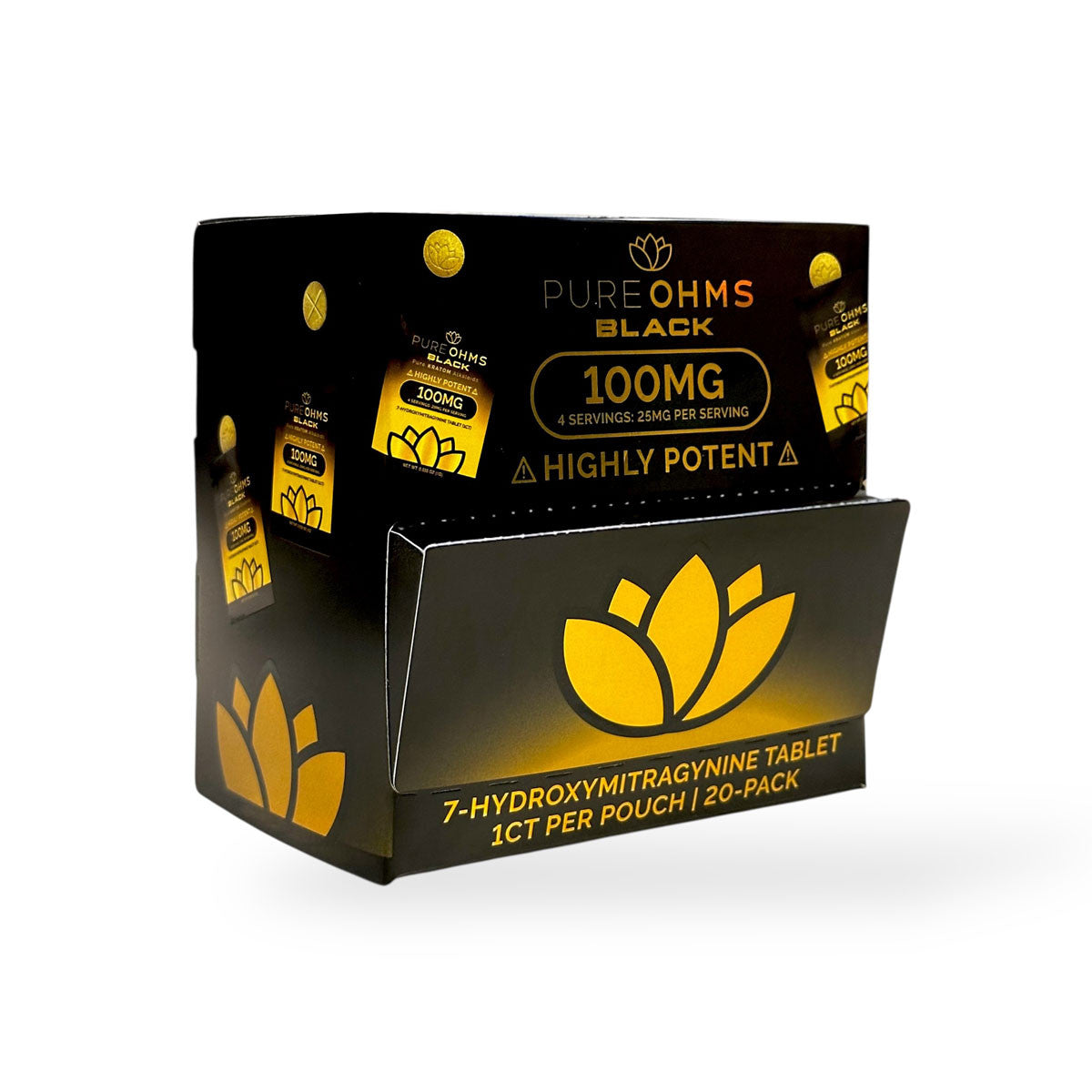 PURE OHMS 7 HYDROXYMITRAGYNINE 100MG TABLETS (1CT/PACK, 20PKS/BOX) | BLACK