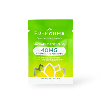 PURE OHMS 7 HYDROXYMITRAGYNINE + PSEUDOINDOXYL 40MG TABLETS (1CT/PACK, 30PKS/BOX) | GREEN