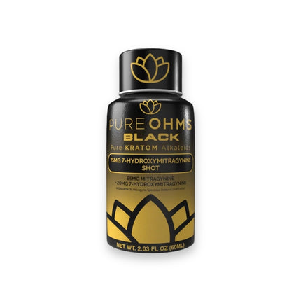 PURE OHMS BLACK 75MG 7-HYDROXYMITRAGYNINE SHOT (12CT BOX)