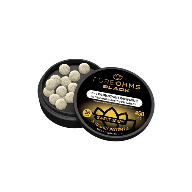 PUREOHMS BLACK 7-HYDROXYMITRAGYNINE 30MG CHEWABLE TABLETS (15CT/JAR)