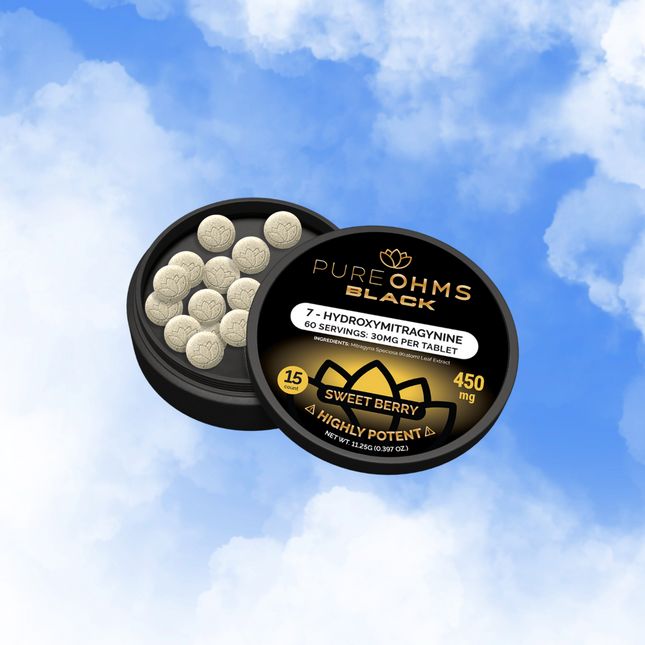 PUREOHMS BLACK 7-HYDROXYMITRAGYNINE 30MG CHEWABLE TABLETS (15CT/JAR)