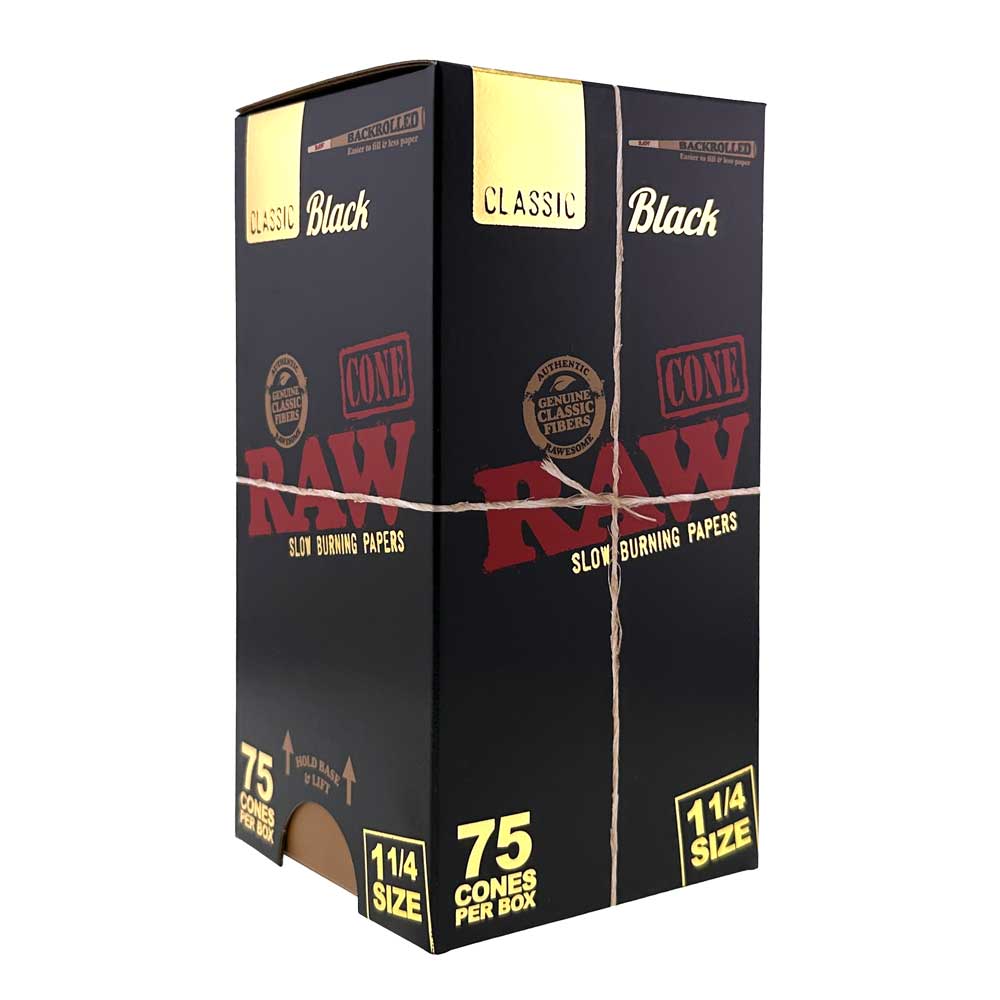 RAW BLACK 1 1/4 SIZE SLOW BURNING PAPERS (75CT BOX)