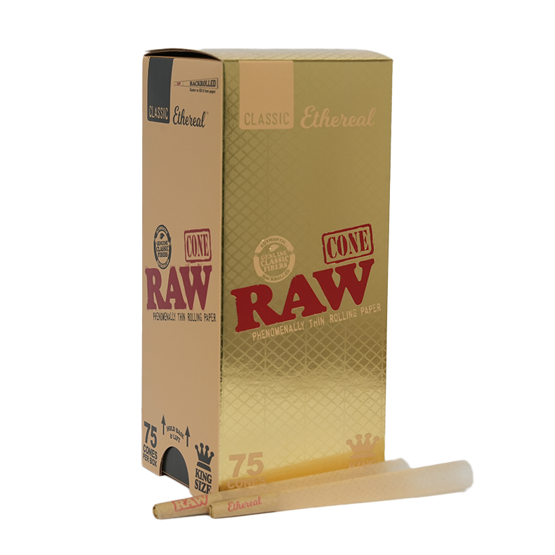 RAW CLASSIC ETHEREAL KING SIZE PRE-ROLLED CONES (75CT/BOX)