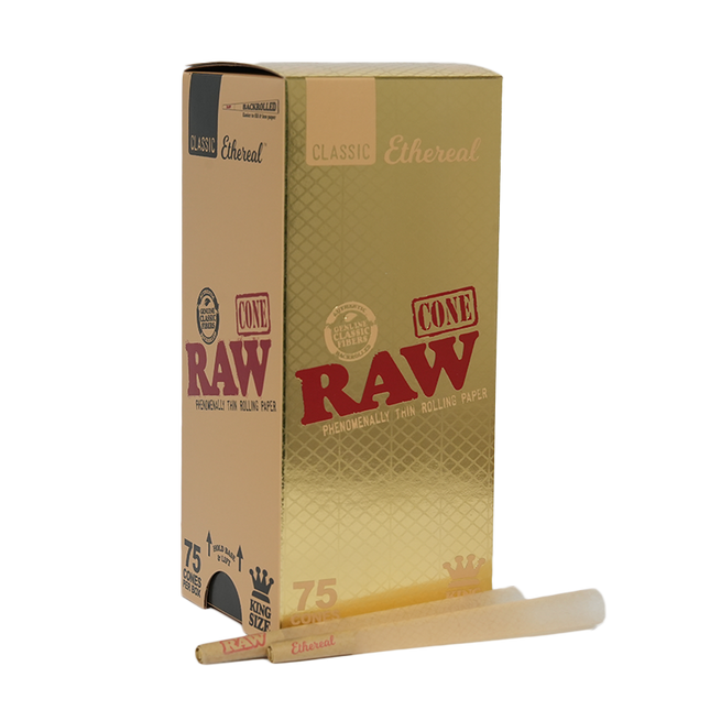RAW CLASSIC ETHEREAL KING SIZE PRE-ROLLED CONES (75CT/BOX)