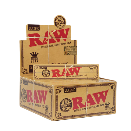 RAW CLASSIC 20th ANNIVERSARY KING SIZE SLIM PAPERS (50CT/PK , 32PK/BOX)