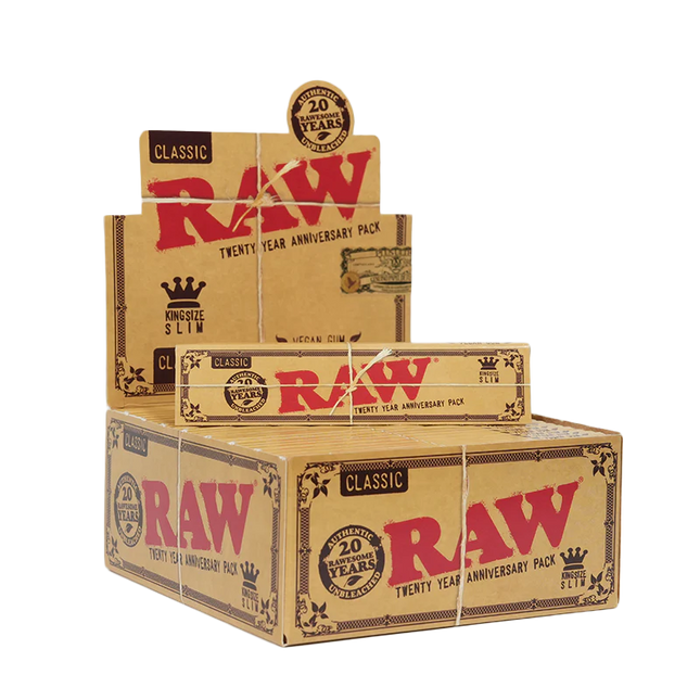 RAW CLASSIC 20th ANNIVERSARY KING SIZE SLIM PAPERS (50CT/PK , 32PK/BOX)