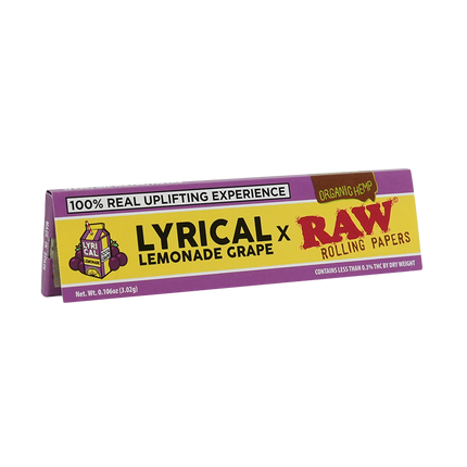 RAW X LYRICAL LEMONADE GRAPE KING SIZE WIDE ORGANIC HEMP ROLLING PAPERS (50CT PER BOX)