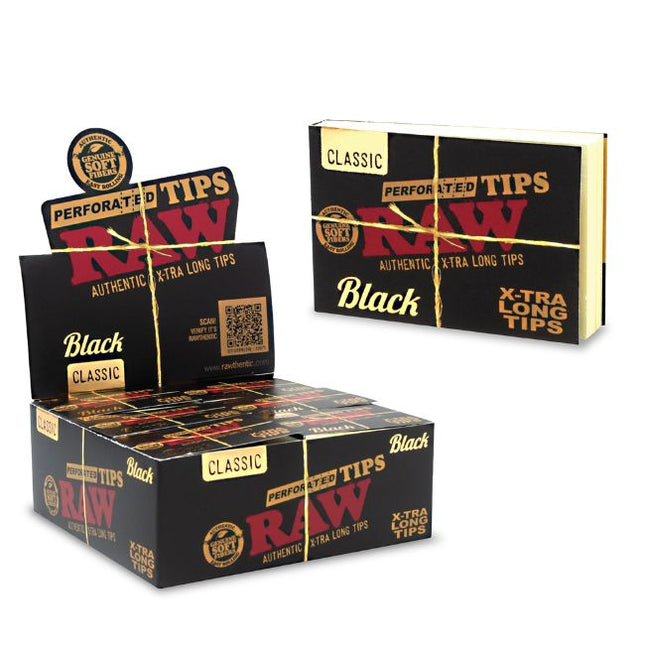 RAW BLACK PERFORATED EXTRA LONG TIPS (36CT/BOX)