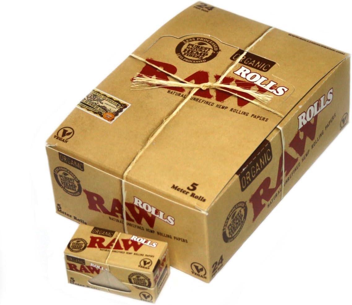 RAW ORGANIC ROLLS KING SIZE SLIM 5 METER (24CT PER BOX)