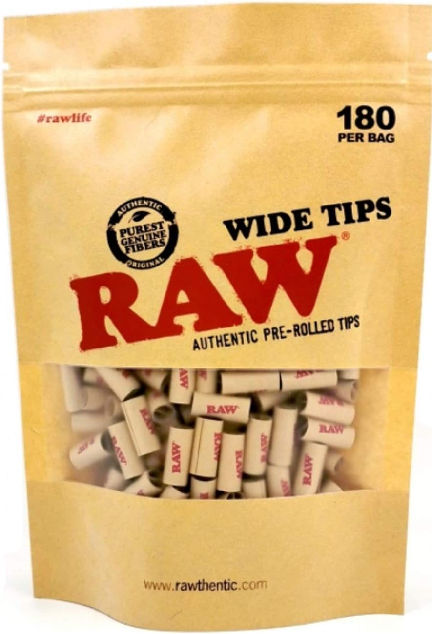 RAW PRE-ROLLED TIPS WIDE 180CT BAG