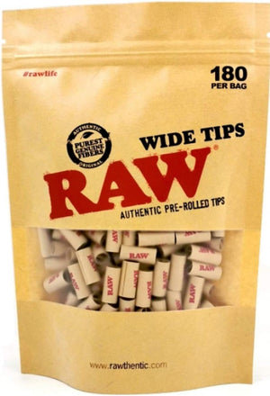 RAW PRE-ROLLED TIPS WIDE 180CT BAG