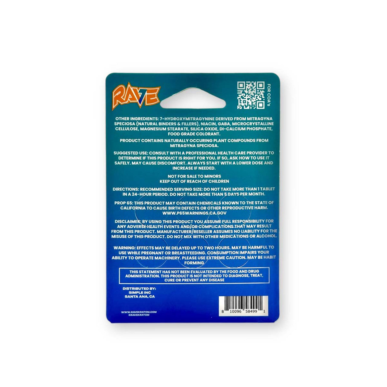 RAVE 7-HYDROXY 10MG PER PILL (6CT PACK) | TROPICAL BLISS