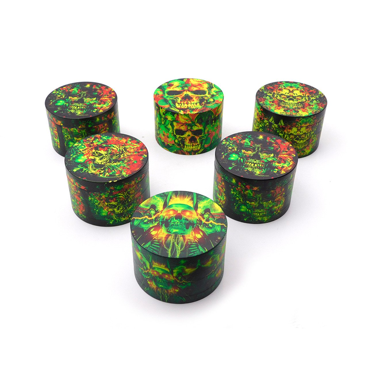 SKULL DESIGN MANUAL METAL GRINDER 52 X 35MM 4 PARTS ASSORTED COLORS (CGD-ZP52-10)