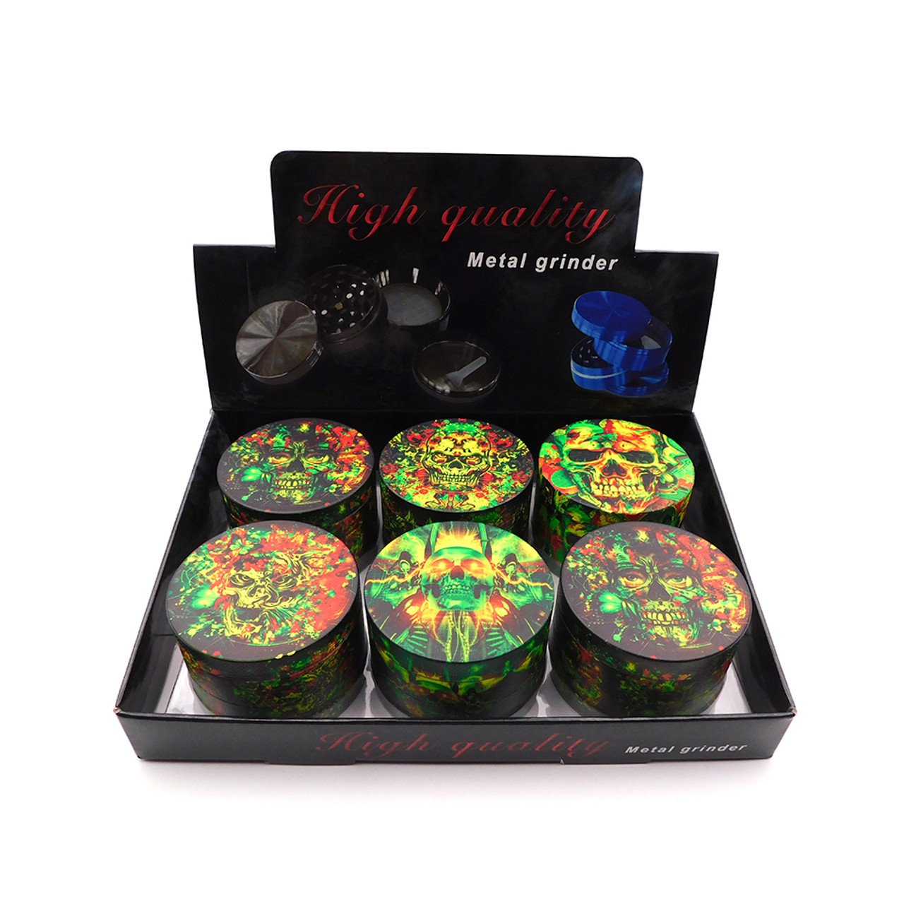 SKULL DESIGN MANUAL METAL GRINDER 52 X 35MM 4 PARTS ASSORTED COLORS (CGD-ZP52-7)
