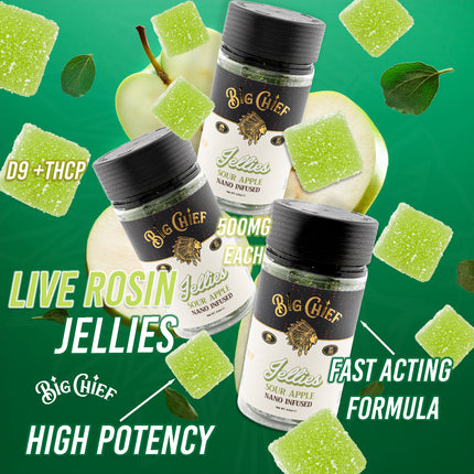 BIG CHIEF JELLIES LIVE ROSIN NANO INFUSED D9 | THC-P 500MG PER GUMMY (30PC JAR)
