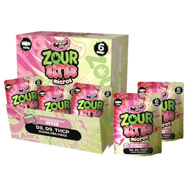 ZOUR BITEZ MICROS D8, D9, THCP 500MG PER PIECE (30 BAGS DISPLAY) (6 GUMMY PER BAG)