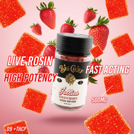 BIG CHIEF JELLIES LIVE ROSIN NANO INFUSED D9 | THC-P 500MG PER GUMMY (30PC JAR)