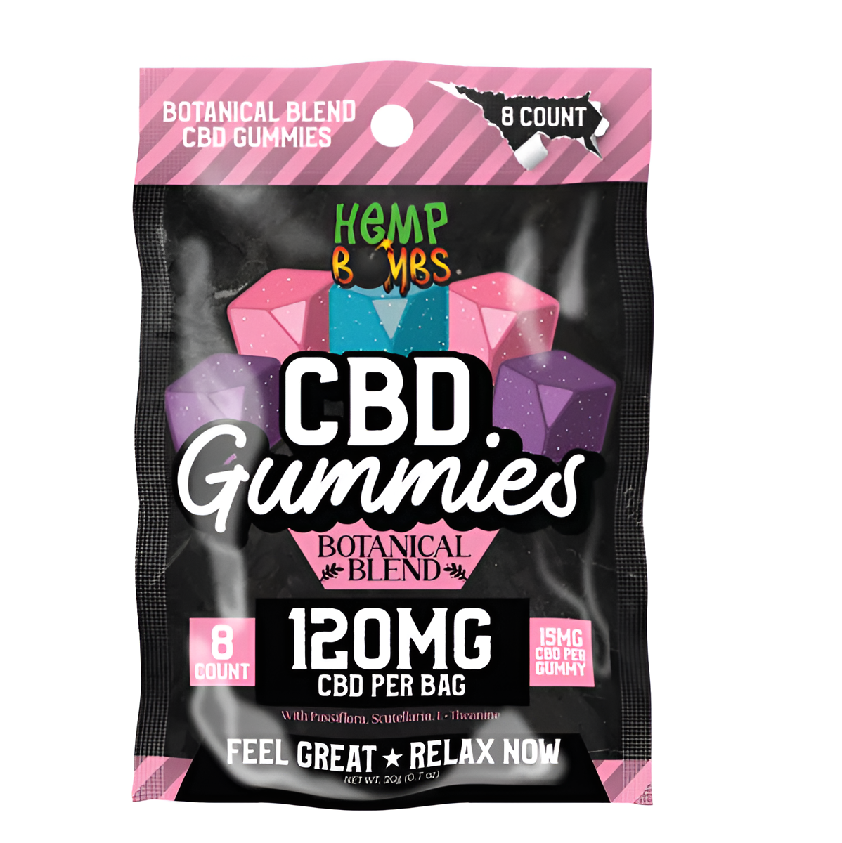 HEMP BOMBS 120MG CBD BOTANICAL BLEND GUMMIES (8CT/BAGS) | ASSORTED FLAVORS
