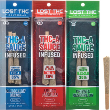 LOST THC THC-A SAUCE INFUSED PREROLLS 2 X 2 GRAMS EACH / PACK