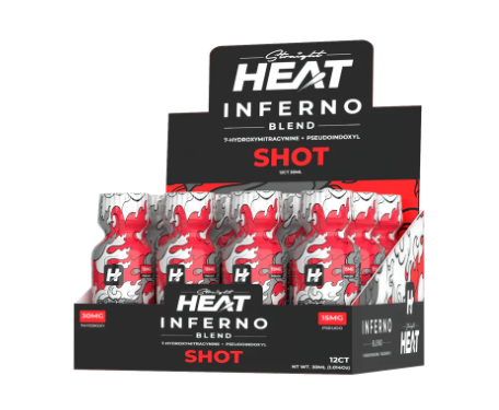 STRAIGHT HEAT INFERNO BLEND (7-HYDROXY + PESUDO) 30MG SHOT (12CT DISPLAY)