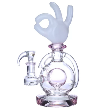 CLOVER 9" OK HAND GESTURE GLOBE PERC WATER PIPE
