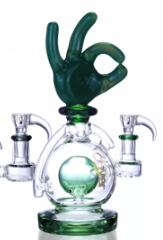 CLOVER 9" OK HAND GESTURE GLOBE PERC WATER PIPE