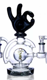 CLOVER 9" OK HAND GESTURE GLOBE PERC WATER PIPE