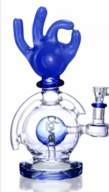 CLOVER 9" OK HAND GESTURE GLOBE PERC WATER PIPE