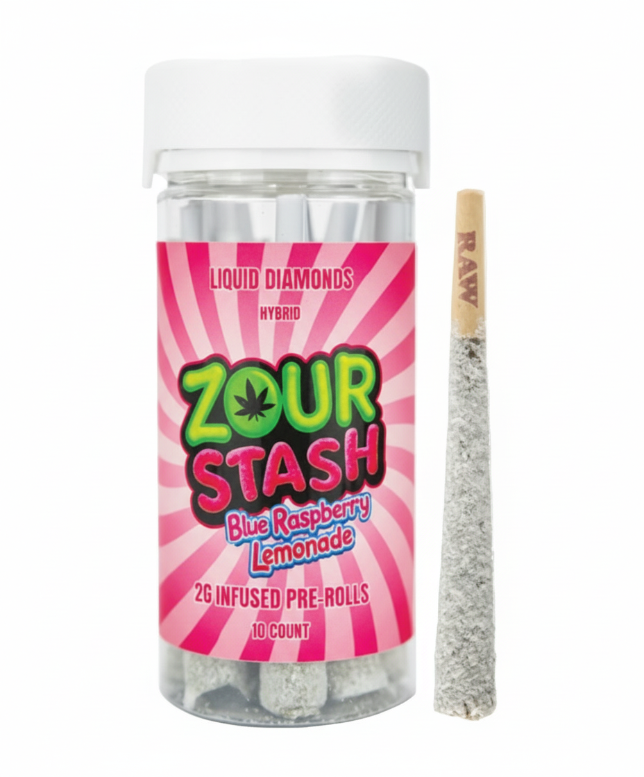 ZOUR STASH 2G DIAMOND INFUSED PRE ROLLS (10CT JAR)