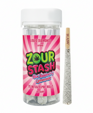 ZOUR STASH 2G DIAMOND INFUSED PRE ROLLS (10CT JAR)
