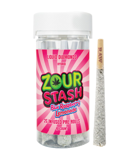 ZOUR STASH 2G DIAMOND INFUSED PRE ROLLS (10CT JAR)