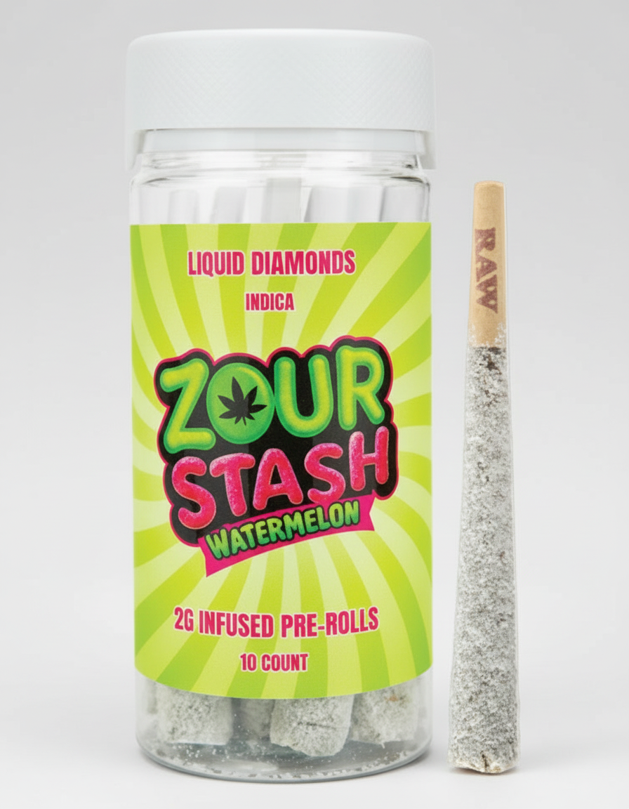 ZOUR STASH 2G DIAMOND INFUSED PRE ROLLS (10CT JAR)