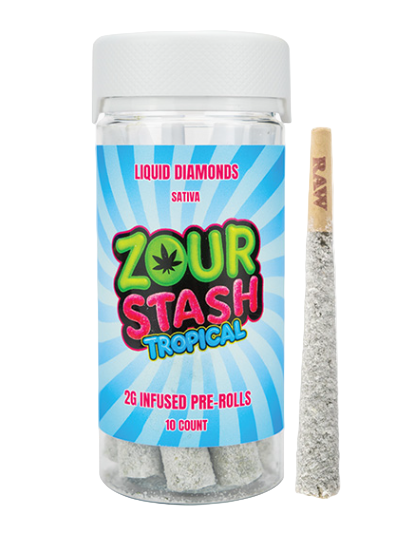 ZOUR STASH 2G DIAMOND INFUSED PRE ROLLS (10CT JAR)