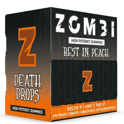 ZOMBI HIGH POTENCY DEATH DROPS (D9 | HHC | THC-P) 25MG/PC GUMMY (2CT PACK) 25CT DISPLAY