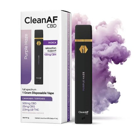 CLEAN AF CBD FULL SPECTRUM CANNABIS TERPENES 1G DISPOSABLE VAPE (500MG CBD + 25MG CBG + 2.5MG D9)