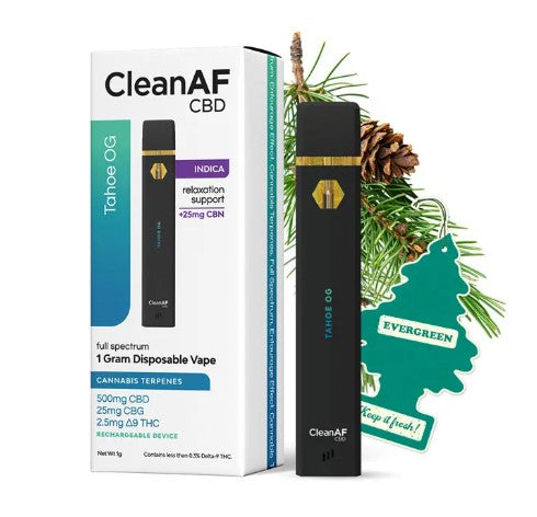 CLEAN AF CBD FULL SPECTRUM CANNABIS TERPENES 1G DISPOSABLE VAPE (500MG CBD + 25MG CBG + 2.5MG D9)