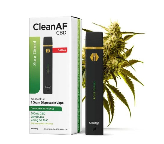CLEAN AF CBD FULL SPECTRUM CANNABIS TERPENES 1G DISPOSABLE VAPE (500MG CBD + 25MG CBG + 2.5MG D9)