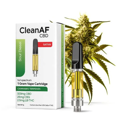 CLEAN AF CBD FULL SPECTRUM CANNABIS TERPENES 1G CARTRIDGE (500MG CBD + 25MG CBG + 2.5MG D9)