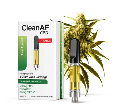 CLEAN AF CBD FULL SPECTRUM CANNABIS TERPENES 1G CARTRIDGE (500MG CBD + 25MG CBG + 2.5MG D9)