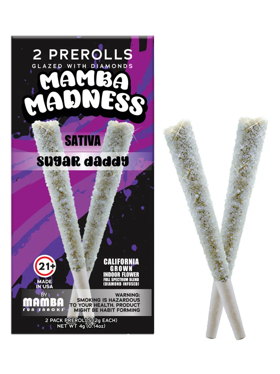 MAMBA MADNESS THC-A DIAMOND COATED 2 X 2 GRAM PRE ROLLS / PACK