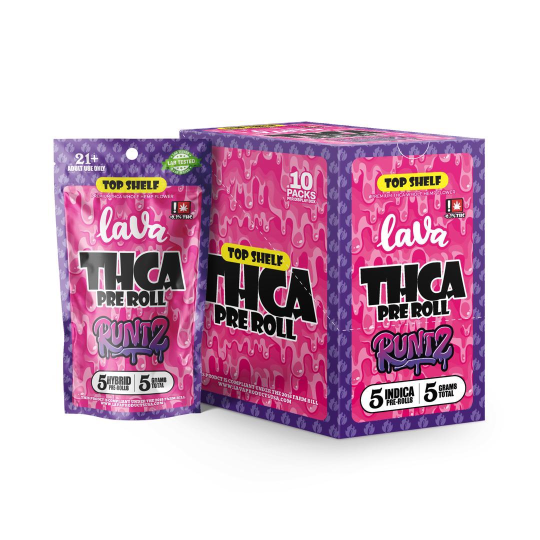 LAVA TOP SHELF THCA PRE ROLLS 1 GRAM EACH (5CT PACK)