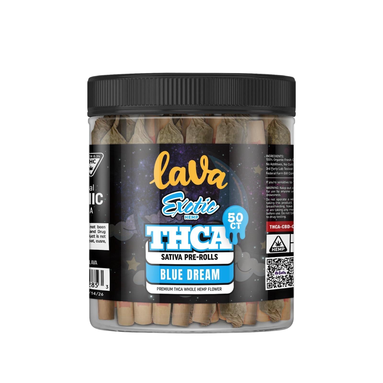 LAVA EXOTIC PREMIUM THCA PRE ROLLS (50CT JAR)