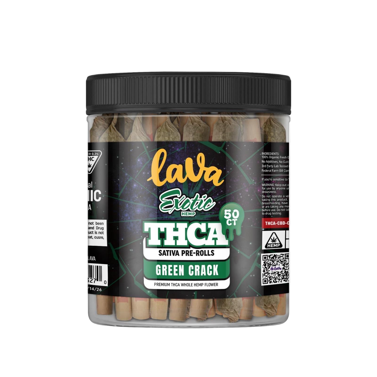 LAVA EXOTIC PREMIUM THCA PRE ROLLS (50CT JAR)