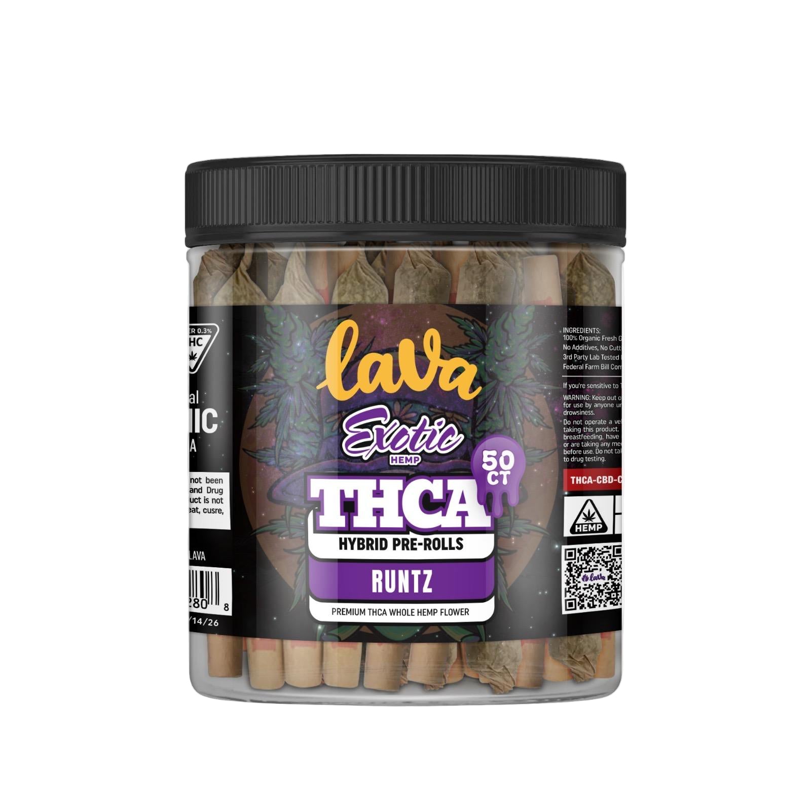 LAVA EXOTIC PREMIUM THCA PRE ROLLS (50CT JAR)