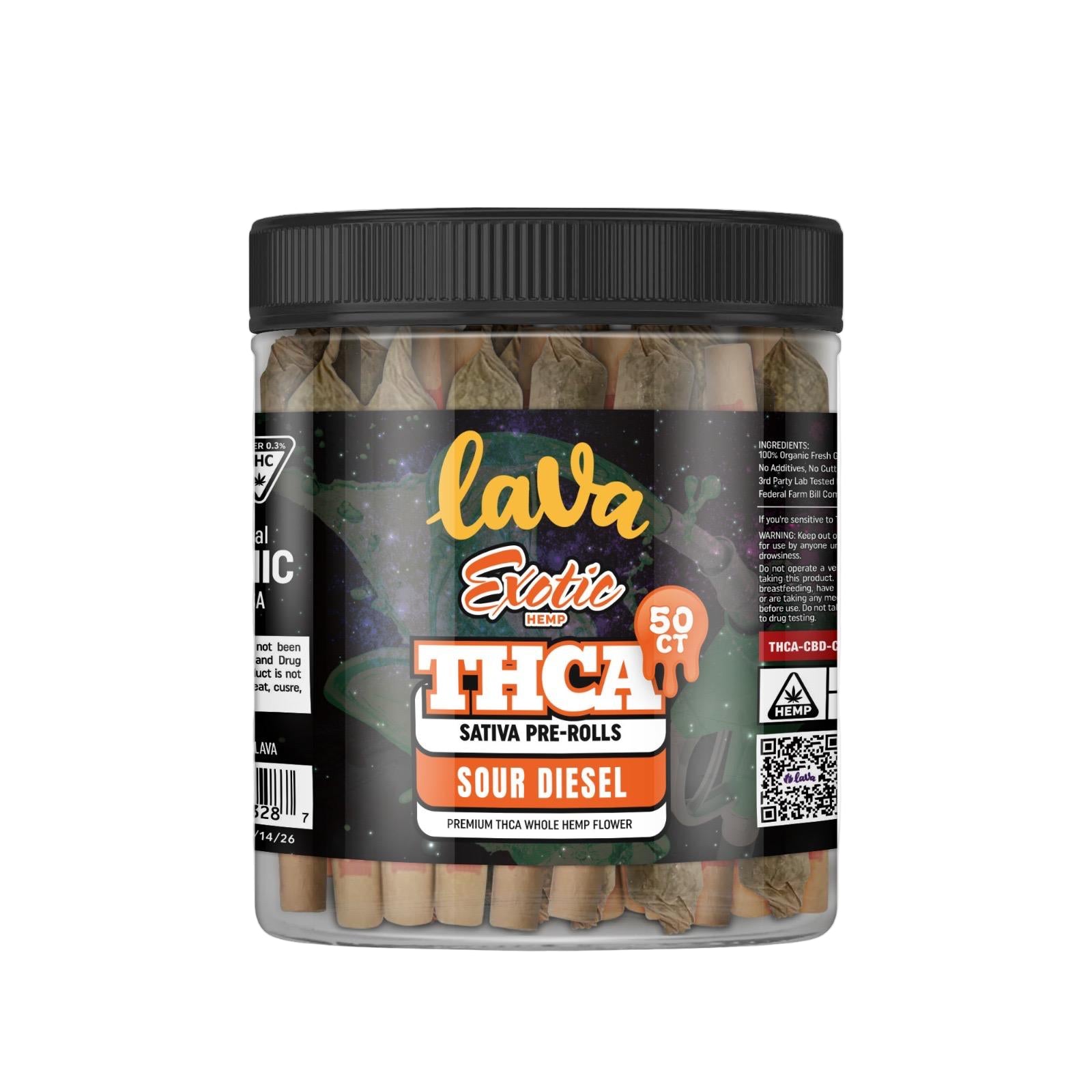 LAVA EXOTIC PREMIUM THCA PRE ROLLS (50CT JAR)