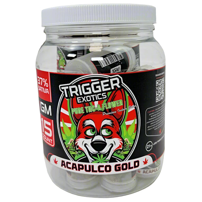 TRIGGER EXOTICS PURE THC-A FLOWER 1 GRAM JAR (15 JAR DISPLAY) ACAPULCO GOLD (SATIVA) 615629074051