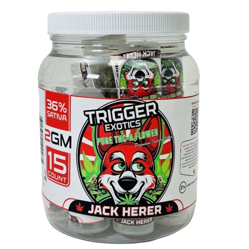 TRIGGER EXOTICS PURE THC-A FLOWER 2 GRAM JAR (15 JAR DISPLAY) JACK HERER (SATIVA) 615629109975