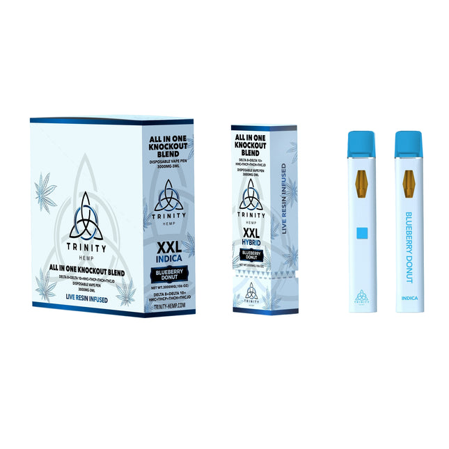 TRINITY HEMP KNOCKOUT BLEND 3ML (D8 + D10 + HHC + THCP + THCJD) DISPOSABLE BLUEBERRY DONUT (INDICA) 810092745587