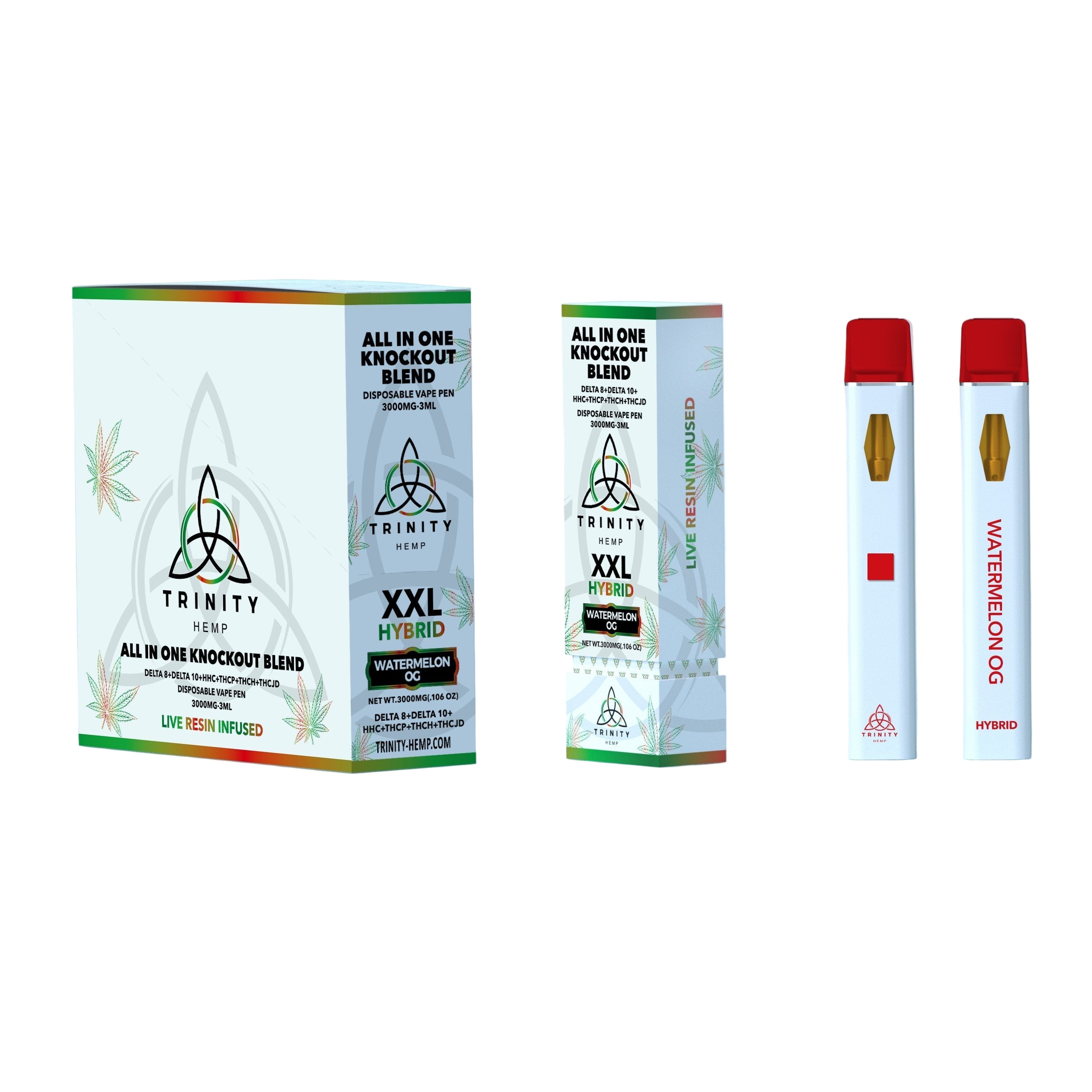TRINITY HEMP KNOCKOUT BLEND 3ML (D8 + D10 + HHC + THCP + THCJD) DISPOSABLE WATERMELON OG (HYBRID) 810092745631